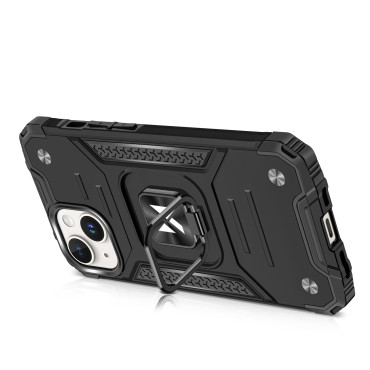 Oklepni primer z držalom za prst za iPhone 15 PLUS Ring Armor Silver
