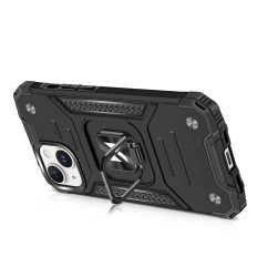 Oklepni primer z držalom za prst za iPhone 15 PLUS Ring Armor Silver