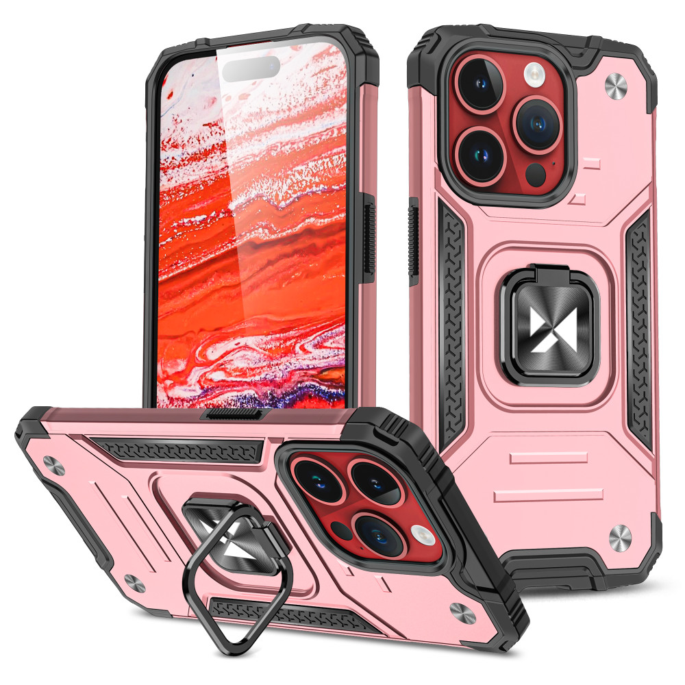 Armeret etui med fingerhåndtag til iPhone 15 Pro Ring Armor roséguld
