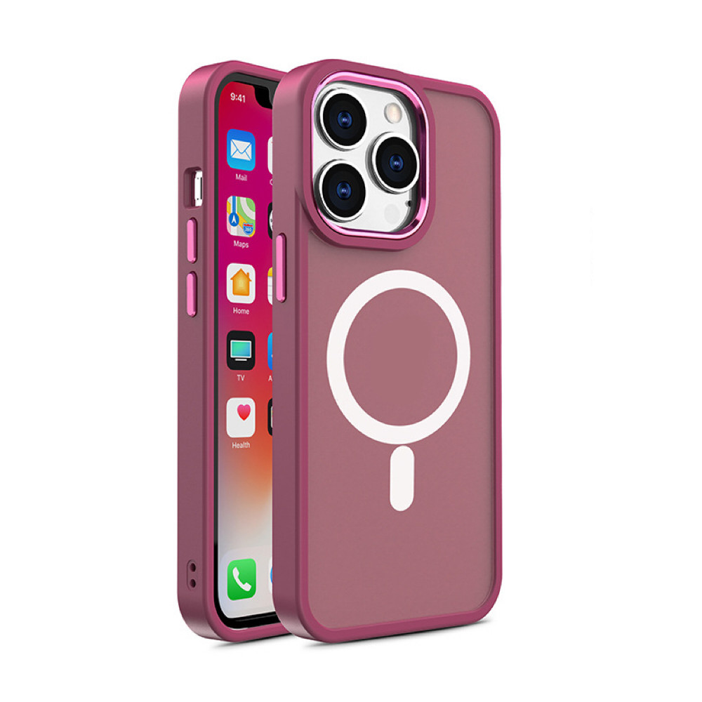 Magsafe-Magnetkoffer für iPhone 15 Löcher für Burgund-Leine