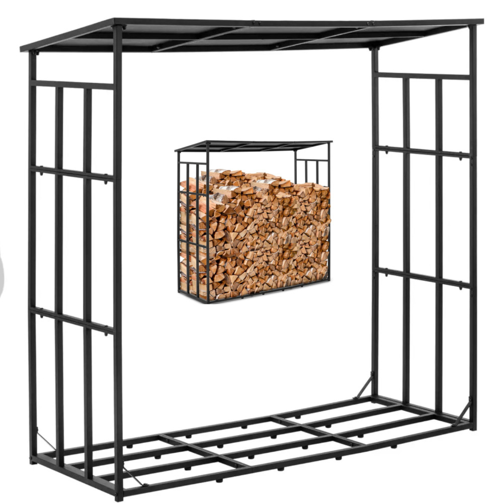 Suporte para lenha ao ar livre coberto de 190 x 76 x 186 cm
