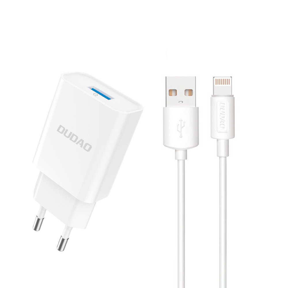 USB-A Network Charger 2.1a 10w med kabel för iPhone USB-A - Lightning White