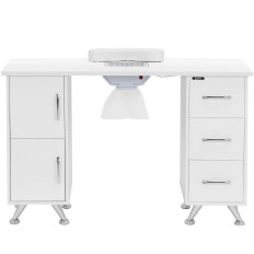 Kozmetična miza za manikuro z valunami 3 predali 2 Omarice - White Silver