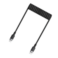 Kabel-Spiralkabel USB-C - USB-C 480MB / S 3A 1.2m - schwarz