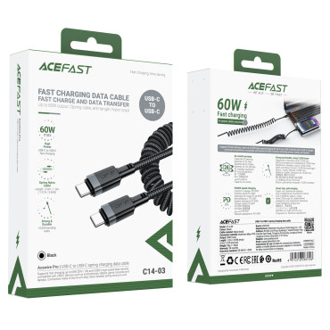 Kabel spiralkabel USB-C - USB-C 480MB / s 3A 1.2m - svart