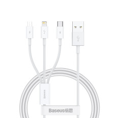 3in1 Kabel Superior Series USB-A - USB-C / iPhone Blitz / Micro USB 3.5A 0.5m - Weiß