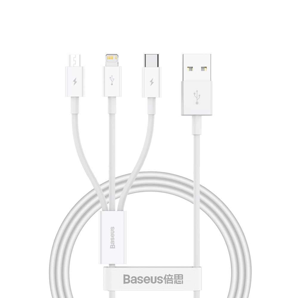 3in1 Cable Superior serija USB-A - USB-C / iPhone Lightning / Micro USB 3.5A 0.5m - bela