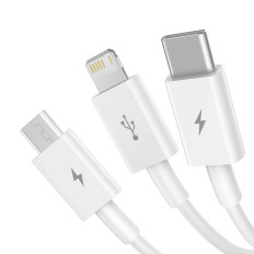 3In1 kabel superior serije USB-a - USB-C / iPhone Lightning / Micro USB 3.5a 0.5m - bijelo