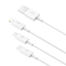 3in1 Cable Superior Series USB-A - USB-C / iPhone Lightning / Micro USB 3.5a 0.5m - Bianco
