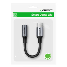 Mini Jack Headphone Adapter 3.5 mm (Kvinne) - USB-C (Mann) 10cm - Grå