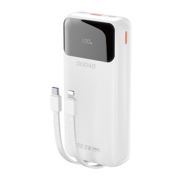 Powerbank 20000mah με ενσωματωμένες καμπίνες iPhone Lightning USB-C USB-A 22,5W PD - λευκό