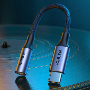Mini Jack Headphone Adapter 3.5 mm (Kvinne) - USB-C (Mann) 10cm - Grå