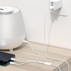 3in1 kabel overlegen serie USB-A - USB-C / iPhone Lightning / Micro USB 3.5A 0.5m - Hvit