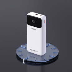 Powerbank 20000mAh med inbyggda hytter iPhone Lightning USB-C USB-A 22.5W PD - Vit