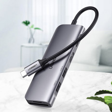 Adattatore USB-C da 6W1 HUB - USB-A USB-C PD SD Reader TF - Grigio