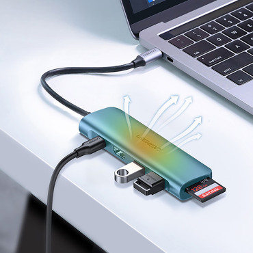 6W1 HUB USB-C ADAPTER - USB-A USB-C PD SD čítačka TF - Gray