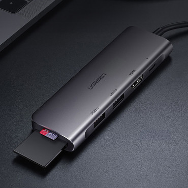6W1 HUB USB-C ADAPTER - USB-A USB-C PD SD čítačka TF - Gray