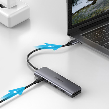 6W1 HUB USB-C ADAPTER - USB-A USB-C PD SD čítačka TF - Gray