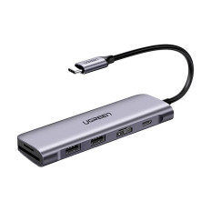 6W1 HUB USB-C ADAPTER - USB-A USB-C PD SD čítačka TF - Gray