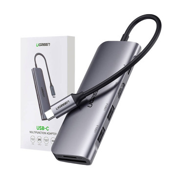 6W1 HUB USB-C ADAPTER - USB-A USB-C PD SD čítačka TF - Gray