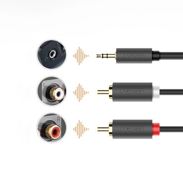 Káblový audio kábel 3,5 mm Mini Jack (Muž) - 2RCA (Muž) 1M - Gray