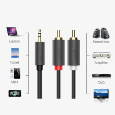 Káblový audio kábel 3,5 mm Mini Jack (Muž) - 2RCA (Muž) 1M - Gray
