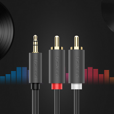 Káblový audio kábel 3,5 mm Mini Jack (Muž) - 2RCA (Muž) 1M - Gray