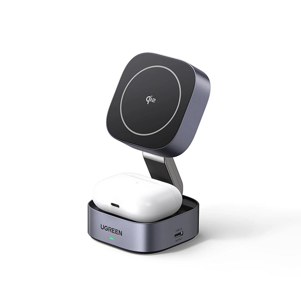 3in1 Magsafe Qi2 USB-C Induksjonslader for telefonhodetelefoner - Svart