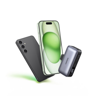 PowerBank 5000MAH integrēta USB-C (vīrietis) / USB-C (sieviete) savienotājs - pelēks