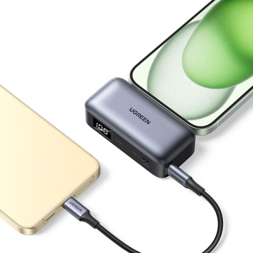 PowerBank 5000MAH integrēta USB-C (vīrietis) / USB-C (sieviete) savienotājs - pelēks