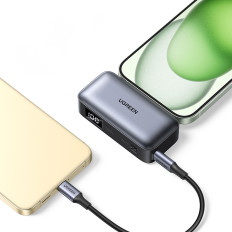 PowerBank 5000MAH integrēta USB-C (vīrietis) / USB-C (sieviete) savienotājs - pelēks