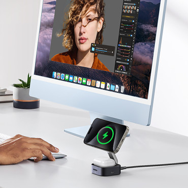 3in1 Magsafe Qi2 usb-c carregador de indução para fones de ouvido telefônicos - preto