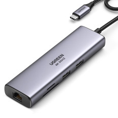 HUB USB-C adapter - USB-A / HDMI / RJ45 / SD and TF / USB-C Card reader PD 100W - Gray
