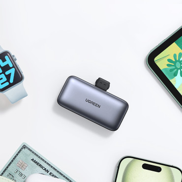 PowerBank 5000MAH integrēta USB-C (vīrietis) / USB-C (sieviete) savienotājs - pelēks