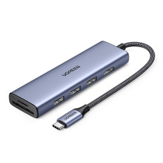 6W1 HUB USB-C Adapter - HDMI / USB-A / SD-kortleser TF - Grå