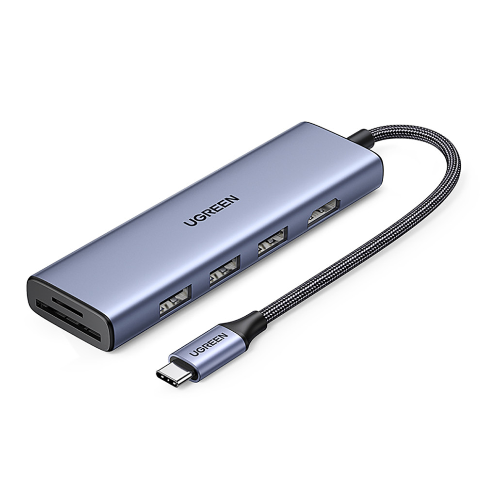 6W1 HUB USB-C-Adapter - HDMI / USB-A / SD-Kartenleser TF - Grau