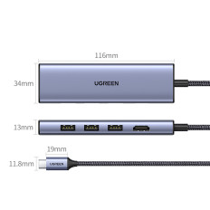 6W1 HUB USB-C-adapter - HDMI / USB-A / SD-kaardi lugeja TF - hall