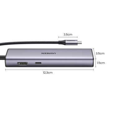 Hub USB-C Adapter - USB-A / HDMI / RJ45 / SD og TF / USB-C-kortleser PD 100W - Grå