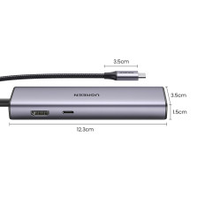 Hub USB-C Adapter - USB-A / HDMI / RJ45 / SD og TF / USB-C-kortleser PD 100W - Grå