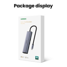 Hub USB-C Adapter - USB-A / HDMI / RJ45 / SD og TF / USB-C-kortleser PD 100W - Grå