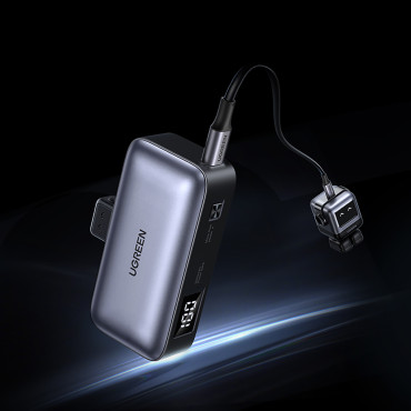 PowerBank 5000MAH integrēta USB-C (vīrietis) / USB-C (sieviete) savienotājs - pelēks