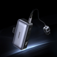 PowerBank 5000MAH integrēta USB-C (vīrietis) / USB-C (sieviete) savienotājs - pelēks