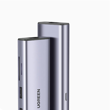 Hub USB-C Adapter - USB-A / HDMI / RJ45 / SD og TF / USB-C-kortleser PD 100W - Grå