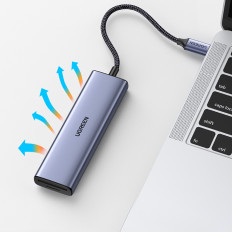 6W1 HUB USB-C adaptér - čtečka HDMI / USB-A / SD karta TF - šedá