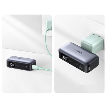 PowerBank 5000MAH integrēta USB-C (vīrietis) / USB-C (sieviete) savienotājs - pelēks