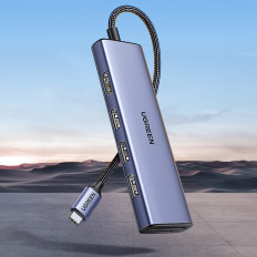 6W1 HUB USB-C adapteris - HDMI / USB-A / SD karšu lasītājs TF - Grey
