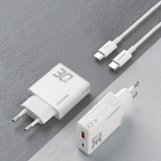 Ładowarka sieciowa GaN 30W USB-A - USB-C z kablem USB-C - biała