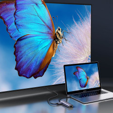 Hub USB-C Adapter - USB-A / HDMI / RJ45 / SD og TF / USB-C-kortleser PD 100W - Grå