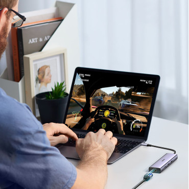 Adattatore USB-C HUB - USB-A / HDMI / RJ45 / SD e TF / USB-C Lettore di schede PD 100W - Grigio