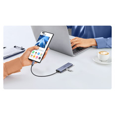 6W1 HUB USB-C Adapter - HDMI / USB-A / SD-kortleser TF - Grå